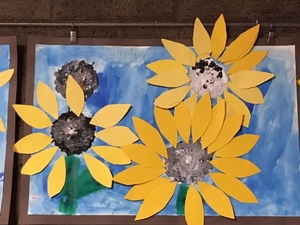 student's artwork of sunflowers