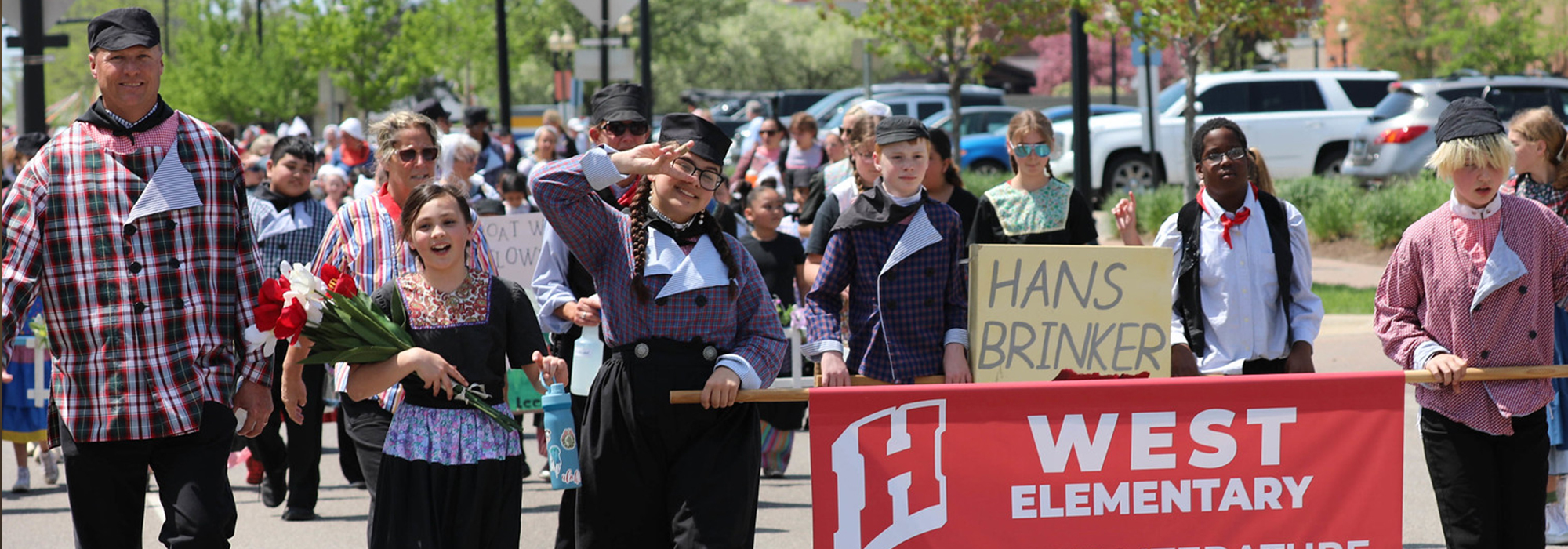 West students march in the Tulip Time Kinderprade